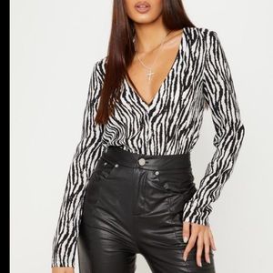 Zebra Print Plunge Bodysuit